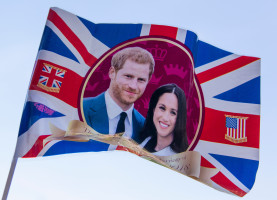 Union jack flag celebrating the Royal wedding of Prince Harry and Meghan markle.