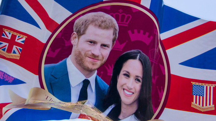 Union jack flag celebrating the Royal wedding of Prince Harry and Meghan markle.