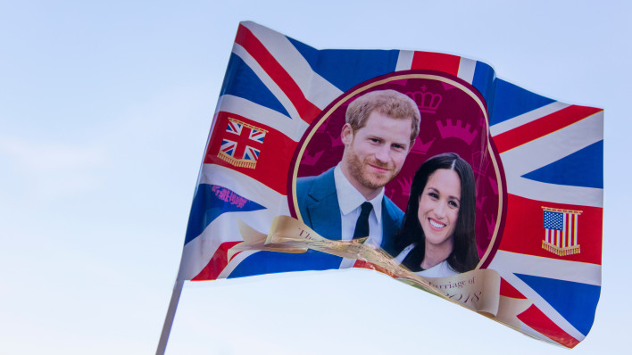 Union jack flag celebrating the Royal wedding of Prince Harry and Meghan markle.