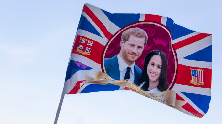 Union jack flag celebrating the Royal wedding of Prince Harry and Meghan markle.