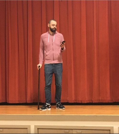 Adam rehearsing a community talk in 2017