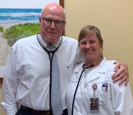 Cindy Cherry, MSN, AGNP-C, on the right with colleague Paul R. Walker, MD, FACP, on the left.