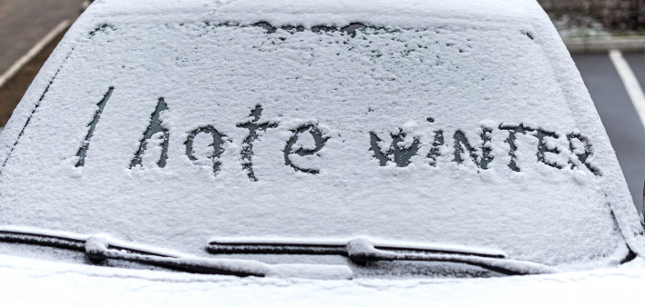 i hate winter written in snow on car windshield