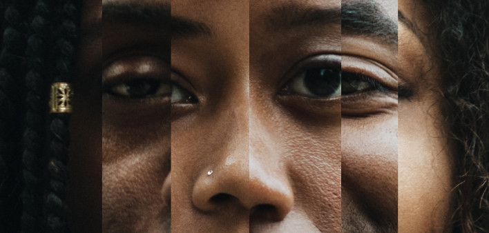 A montage blend of African American faces close up