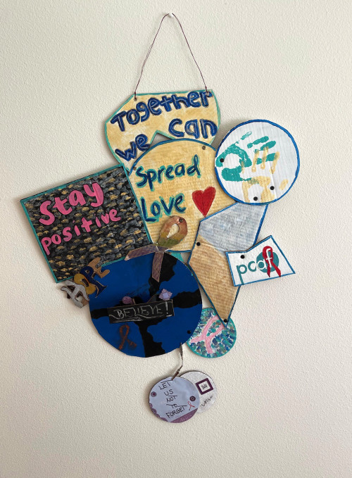 Jess and Kris contributed to this artwork for Dual Pandemics: Experience at the Intersection, PCAF’s  2021 World AIDS Day Community Art Project (on display at Tacoma Urban Performing Arts Center).