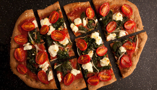 Goat Cheese, Onion, Spinach & Lemon Pizza