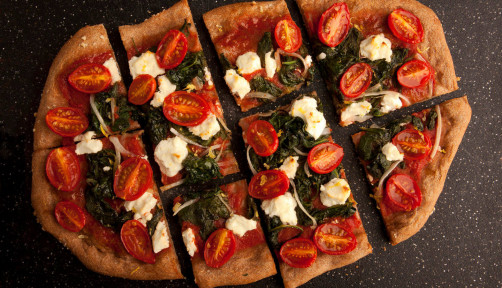Goat Cheese, Onion, Spinach & Lemon Pizza