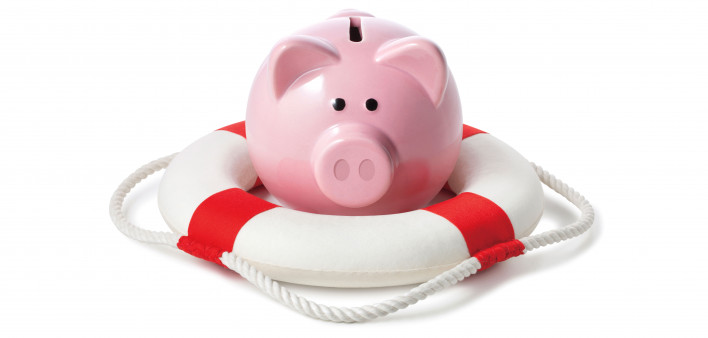 piiggy bank and life preserver