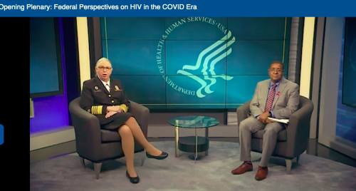 From left: Admiral Rachel Levine, MD, and  Harold Phillips, MRP, discuss the federal response to HIV during USCHA 2021.
