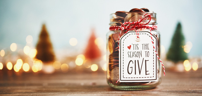 Donation jar with money