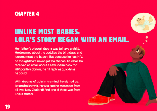 A page from “The Baby Who Changed the World” a book by Sperm Positive, an HIV-positive sperm bank in New Zealand.