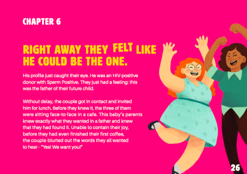 A page from “The Baby Who Changed the World” a book by Sperm Positive, an HIV-positive sperm bank in New Zealand.