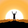 illustration man holding up arms at sunrise