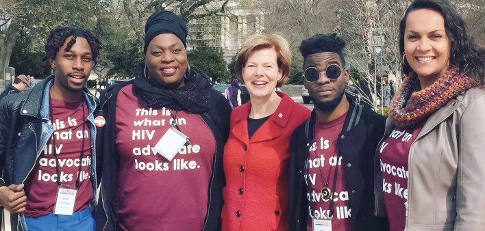 Richard Hutchinson,  Tori Cooper, Senator Tammy Baldwin, Maven Lee and Keiva Lei Cadena at AIDSWatch