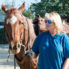 Actor Judi Evans, pictured with her horse, Roo, was admitted to the Riverside Community Hospital after a horse-riding accident in Norco, California, in May 2020.