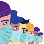 A group of people wearing a protective medical mask to prevent coronavirus.
