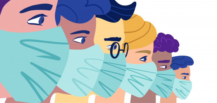 A group of people wearing a protective medical mask to prevent coronavirus.