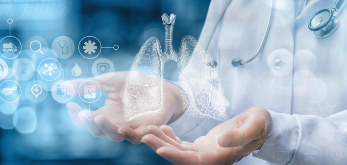 illustration doctor hands lungs science research icons