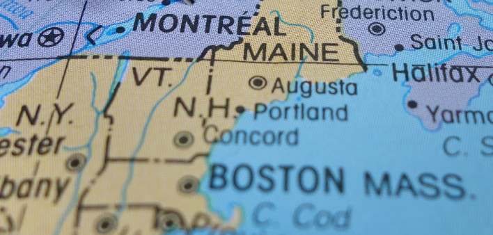 pushpin marking on Montreal map