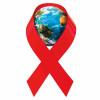 red ribbon with globe