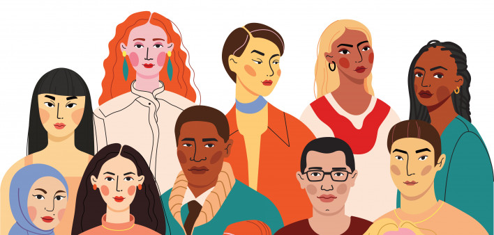 illustration of a crowd, diverse mix of people