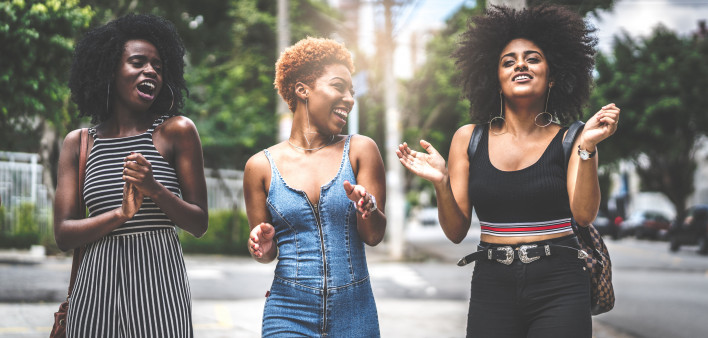 Black women Group of Young women having fun together in the street