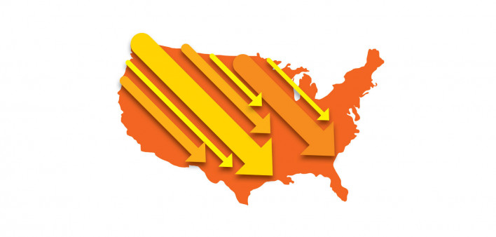 united states map with downward arrows