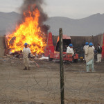 Afghanistan - Circa 2006: A burn pit at a US base.