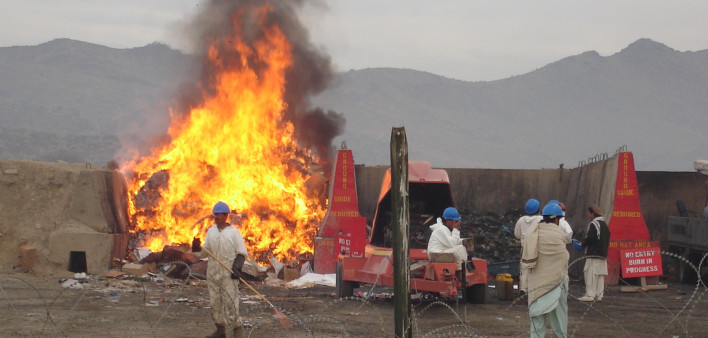 Afghanistan - Circa 2006: A burn pit at a US base.