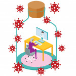 covid-19 person working in bottle illustration