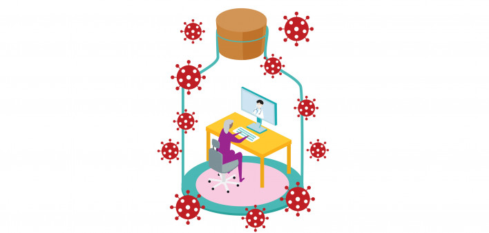 covid-19 person working in bottle illustration