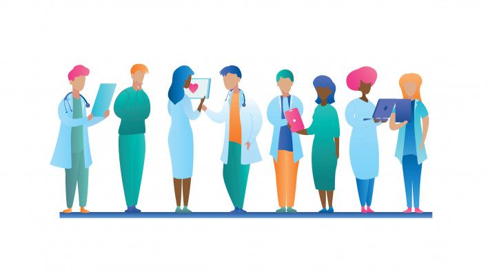 doctors and nurses consulting with patients illustration