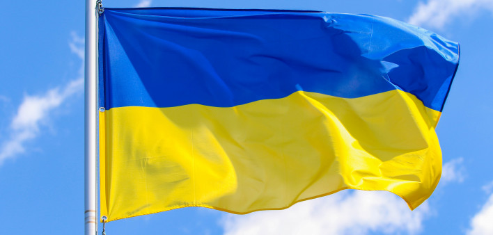Flag of Ukraine on a background of blue sky