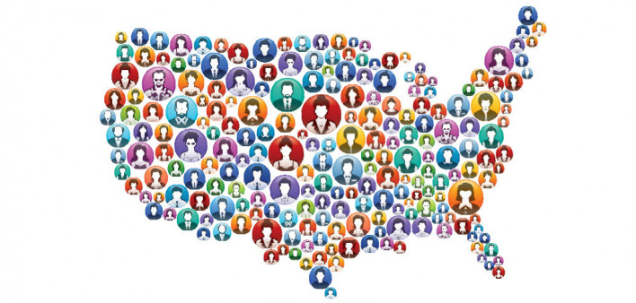 map of the United States made up of icons of people
