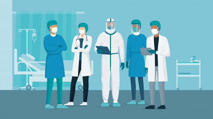 Brave doctors and nurses fighting coronavirus in the hospitals illustration