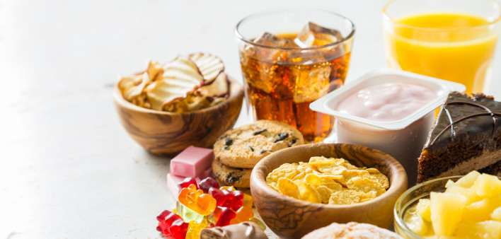 Selection of food high in sugar