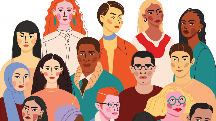 illustration of a crowd, diverse mix of people