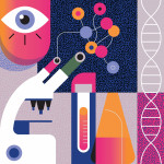 Vector illustration with a touch of 80’s style depicting COVID-19 concept