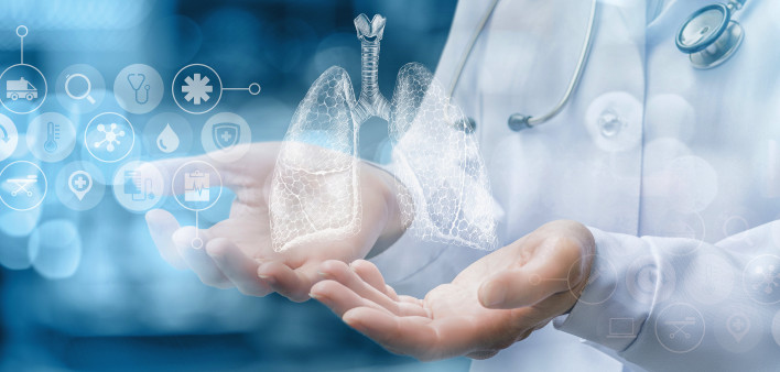 illustration doctor hands lungs science research icons