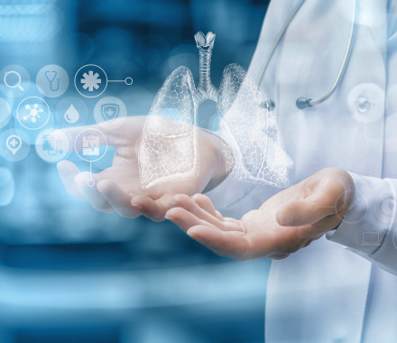 illustration doctor hands lungs science research icons