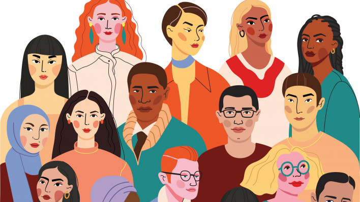 illustration of a crowd, diverse mix of people
