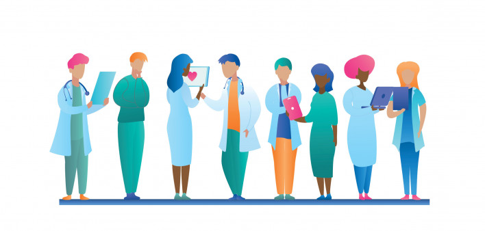 doctors and nurses consulting with patients illustration