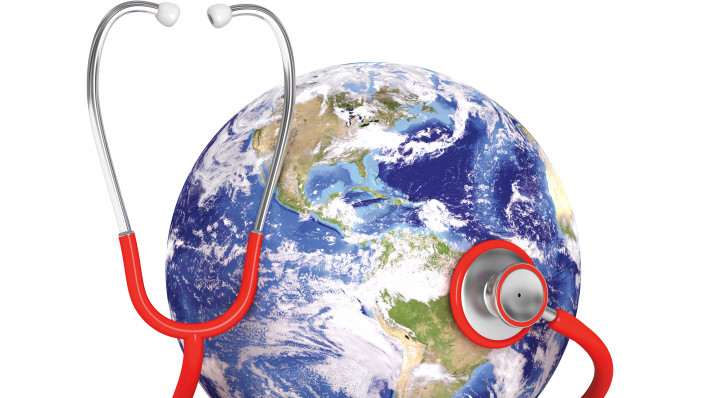 globe with stethoscope illustration