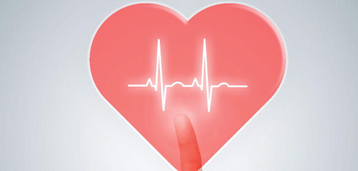 finger touching heart with heartbeat line