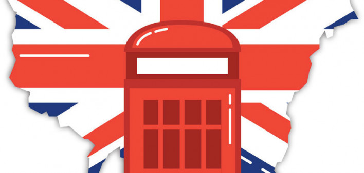 map of Britan and phone booth illustration