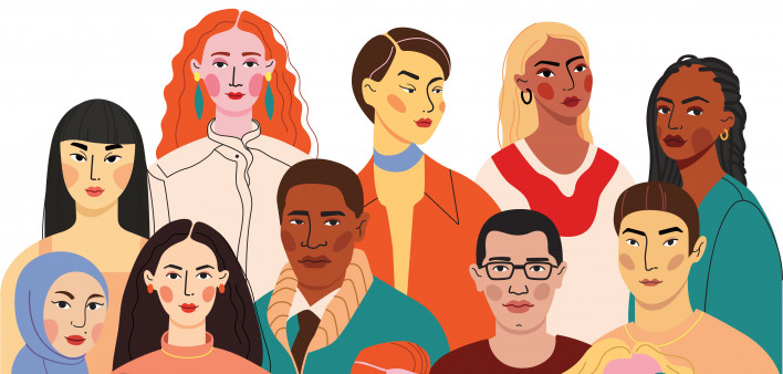 illustration of a crowd, diverse mix of people