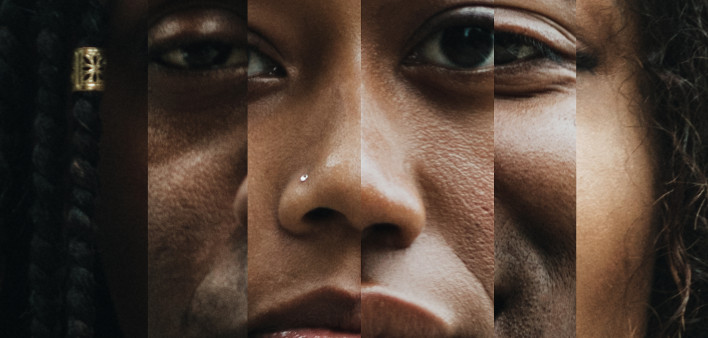 A montage blend of African American faces close up
