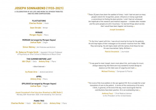 24:13 / 2:08:20  A Commemoration of the Life of Dr. Joseph Sonnabend (1933-2021)