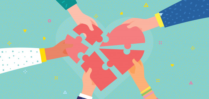 illustratin hands holding puzzle pieces of broken heart