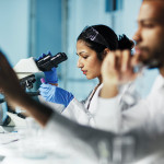 researchers working in the lab